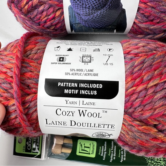 Loops & Threads® Cozy Wool Yarn & bamboo size 10 needles, 3 yarn are brand new - Picture 4 of 6